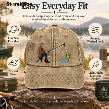 🏆Early Holiday Sale 49% OFF🎣 Catch of the Day Interactive Fishing Cap – Vintage Washed Moving Fish Hat - fish