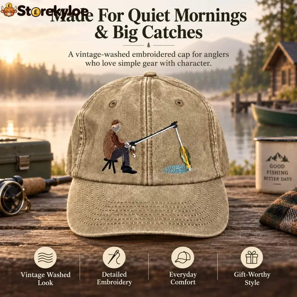 🏆Early Holiday Sale 49% OFF🎣 Catch of the Day Interactive Fishing Cap – Vintage Washed Moving Fish Hat - fish