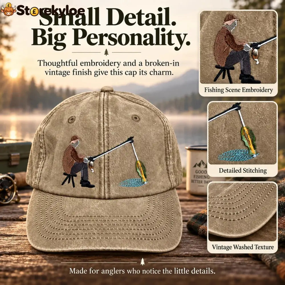 🏆Early Holiday Sale 49% OFF🎣 Catch of the Day Interactive Fishing Cap – Vintage Washed Moving Fish Hat - fish