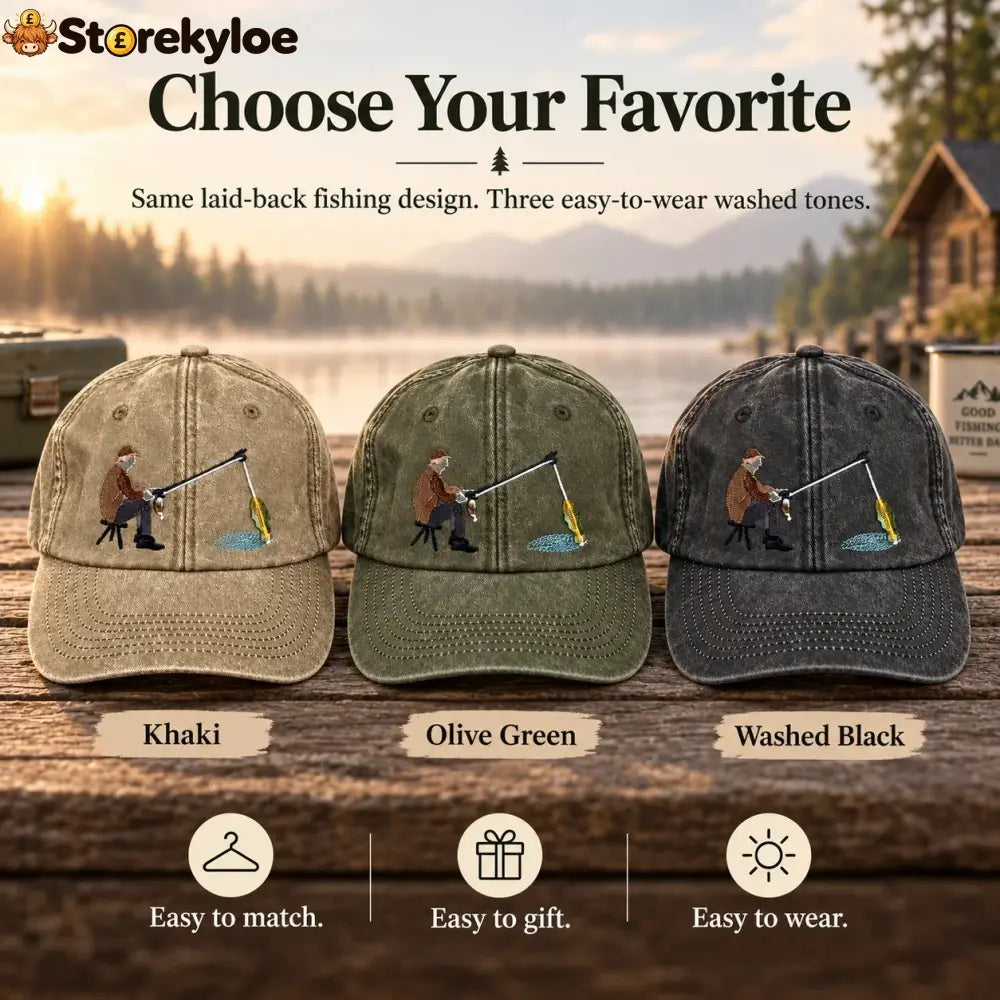 🏆Early Holiday Sale 49% OFF🎣 Catch of the Day Interactive Fishing Cap – Vintage Washed Moving Fish Hat - fish