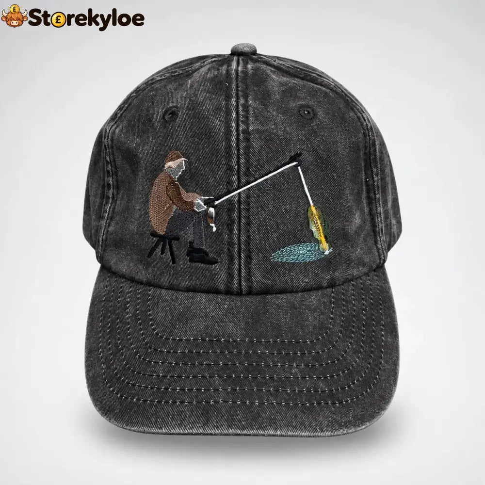 🏆Early Holiday Sale 49% OFF🎣 Catch of the Day Interactive Fishing Cap – Vintage Washed Moving Fish Hat - Washed Black