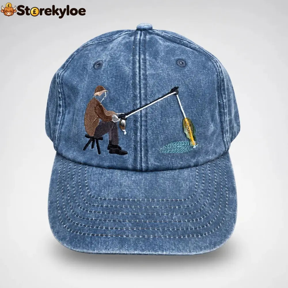 🏆Early Holiday Sale 49% OFF🎣 Catch of the Day Interactive Fishing Cap – Vintage Washed Moving Fish Hat - Vintage Blue