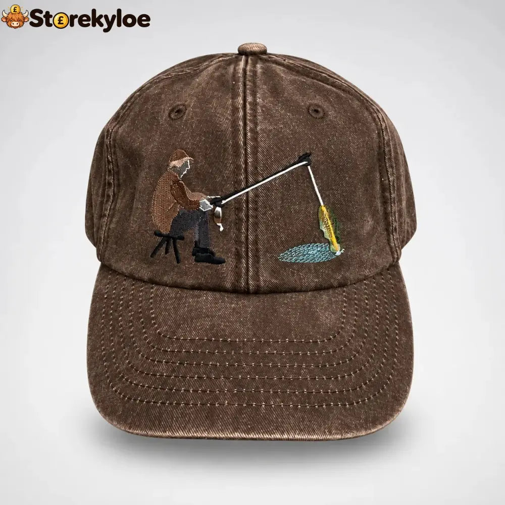 🏆Early Holiday Sale 49% OFF🎣 Catch of the Day Interactive Fishing Cap – Vintage Washed Moving Fish Hat - Dark Brown