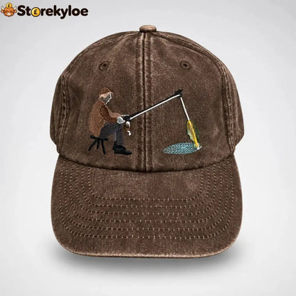 🏆Early Holiday Sale 49% OFF🎣 Catch of the Day Interactive Fishing Cap – Vintage Washed Moving Fish Hat - Dark Brown