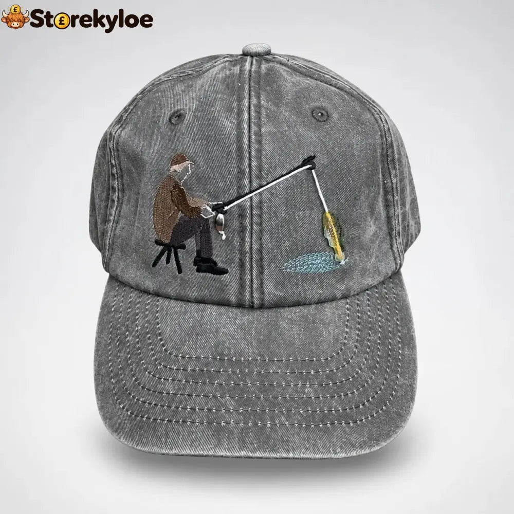 🏆Early Holiday Sale 49% OFF🎣 Catch of the Day Interactive Fishing Cap – Vintage Washed Moving Fish Hat - Vintage Grey