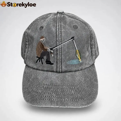 🏆Early Holiday Sale 49% OFF🎣 Catch of the Day Interactive Fishing Cap – Vintage Washed Moving Fish Hat - Vintage Grey