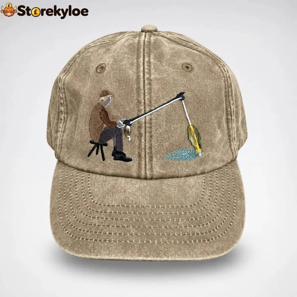 🏆Early Holiday Sale 49% OFF🎣 Catch of the Day Interactive Fishing Cap – Vintage Washed Moving Fish Hat - Khaki - fish