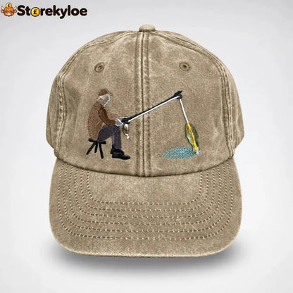 🏆Early Holiday Sale 49% OFF🎣 Catch of the Day Interactive Fishing Cap – Vintage Washed Moving Fish Hat - Khaki - fish