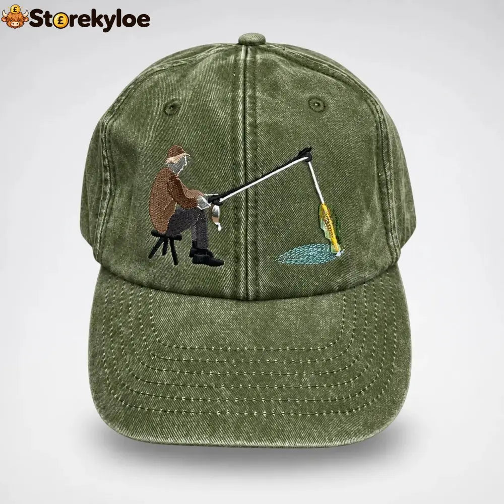 🏆Early Holiday Sale 49% OFF🎣 Catch of the Day Interactive Fishing Cap – Vintage Washed Moving Fish Hat - Olive Green