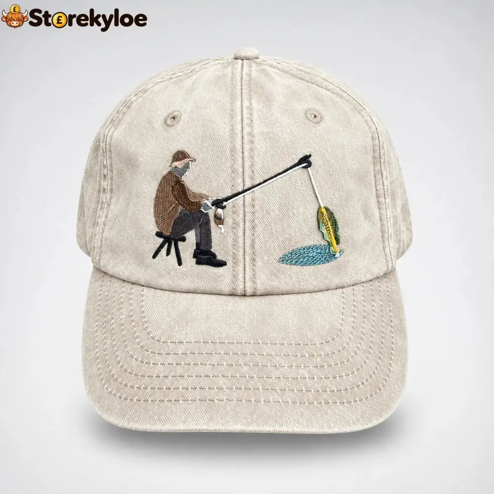 🏆Early Holiday Sale 49% OFF🎣 Catch of the Day Interactive Fishing Cap – Vintage Washed Moving Fish Hat - Vintage White