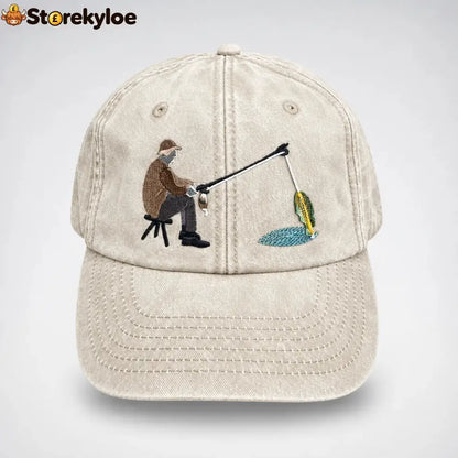 🏆Early Holiday Sale 49% OFF🎣 Catch of the Day Interactive Fishing Cap – Vintage Washed Moving Fish Hat - Vintage White