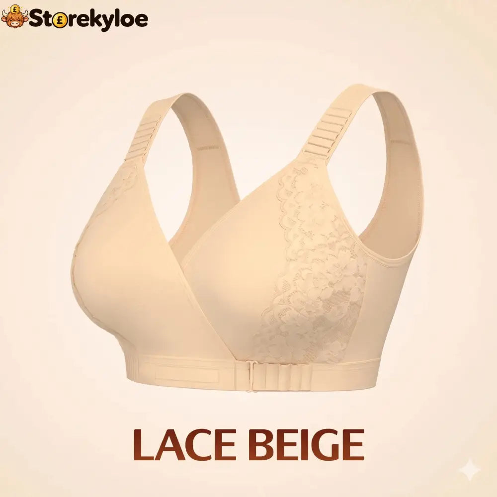 EaseWrap™ Front-Closure Wireless Comfort Bra – Adjustable Straps & Gentle Support - LACE BEIGE / A