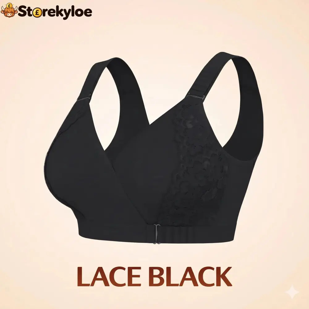 EaseWrap™ Front-Closure Wireless Comfort Bra – Adjustable Straps & Gentle Support - LACE BLACK / A
