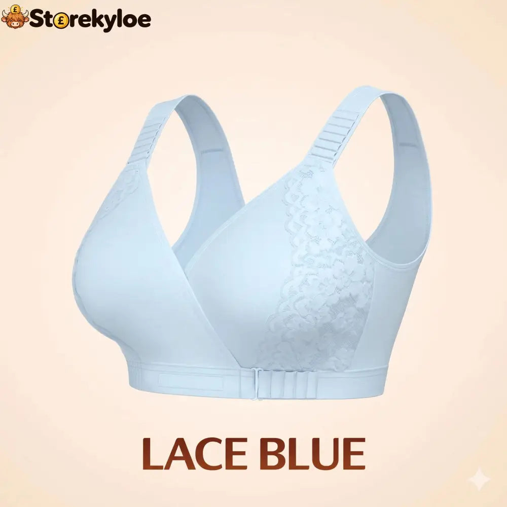 EaseWrap™ Front-Closure Wireless Comfort Bra – Adjustable Straps & Gentle Support - LACE BLUE / A