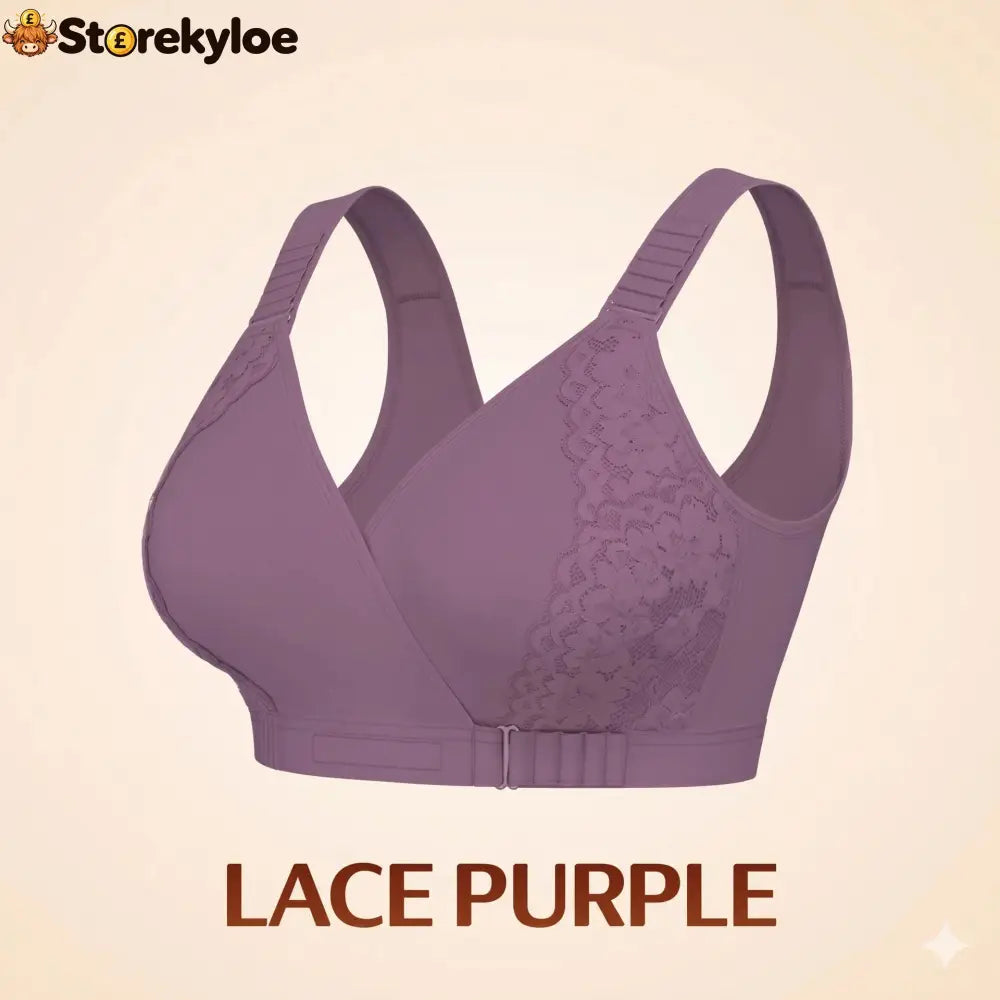 EaseWrap™ Front-Closure Wireless Comfort Bra – Adjustable Straps & Gentle Support - LACE PURPLE / A