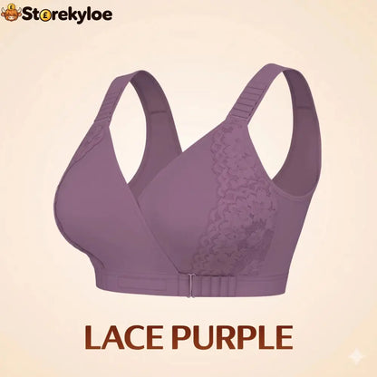 EaseWrap™ Front-Closure Wireless Comfort Bra – Adjustable Straps & Gentle Support - LACE PURPLE / A