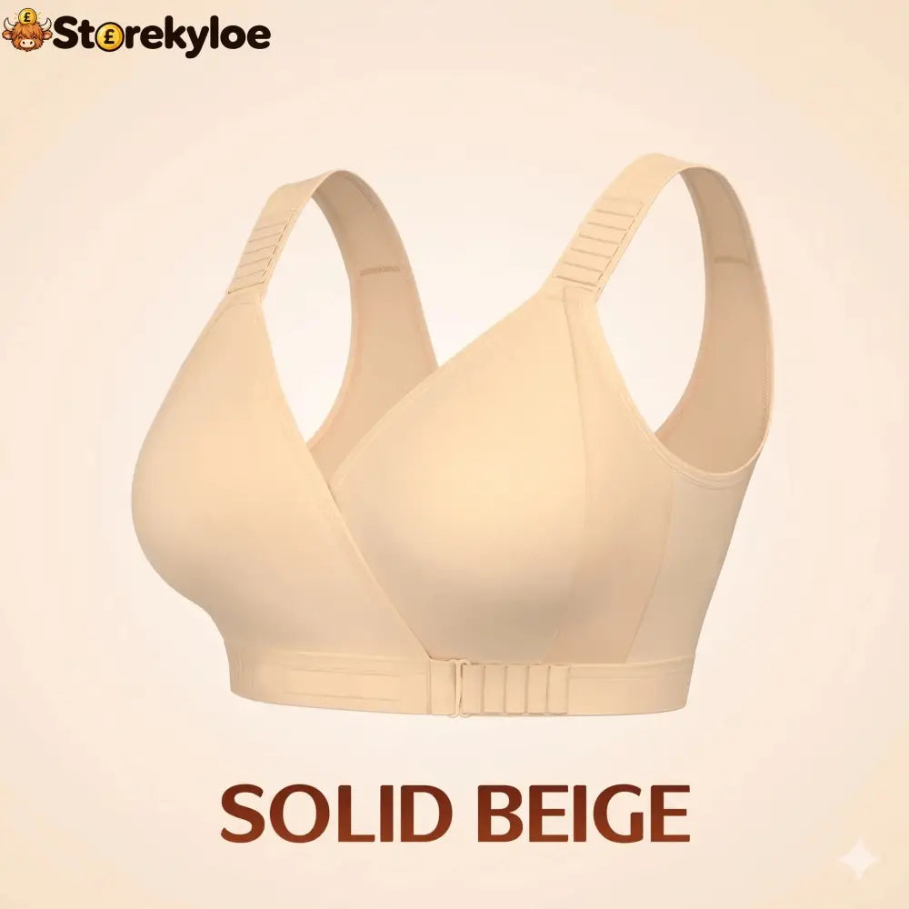 EaseWrap™ Front-Closure Wireless Comfort Bra – Adjustable Straps & Gentle Support - SOLID BEIGE / A