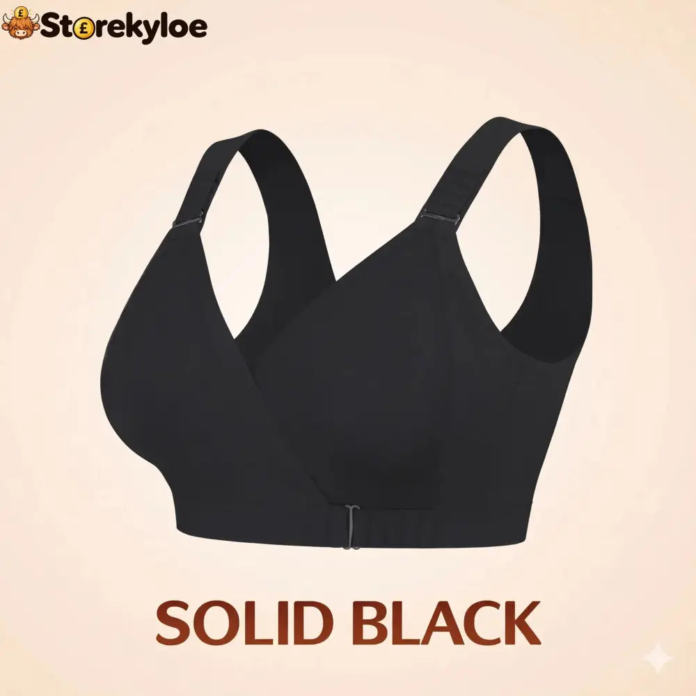 EaseWrap™ Front-Closure Wireless Comfort Bra – Adjustable Straps & Gentle Support - SOLID BLACK / A