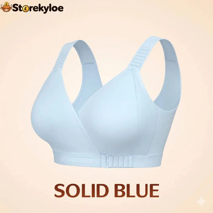 EaseWrap™ Front-Closure Wireless Comfort Bra – Adjustable Straps & Gentle Support - SOLID BLUE / A