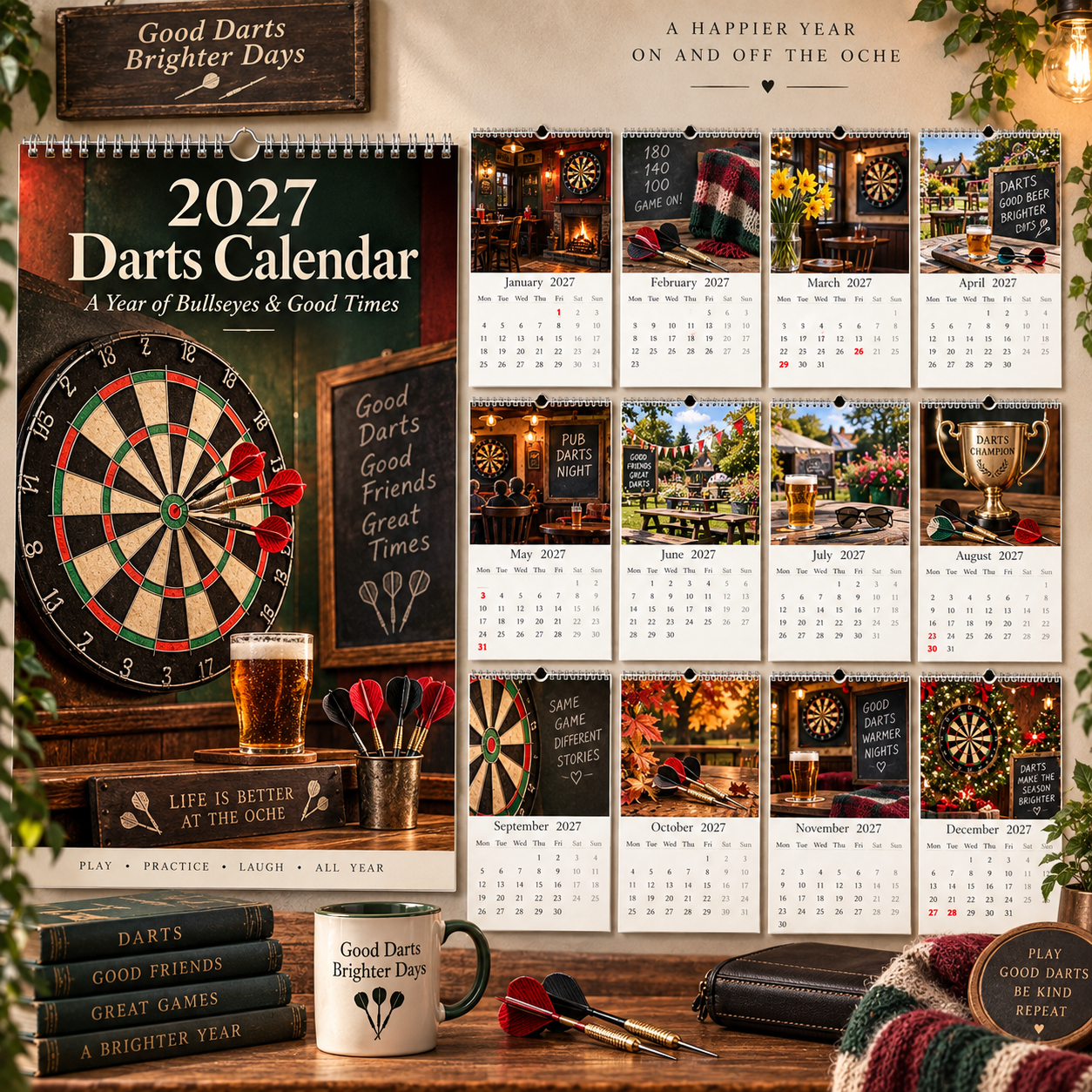 📅 2027 Darts Calendar - A4 Hanging Calendar