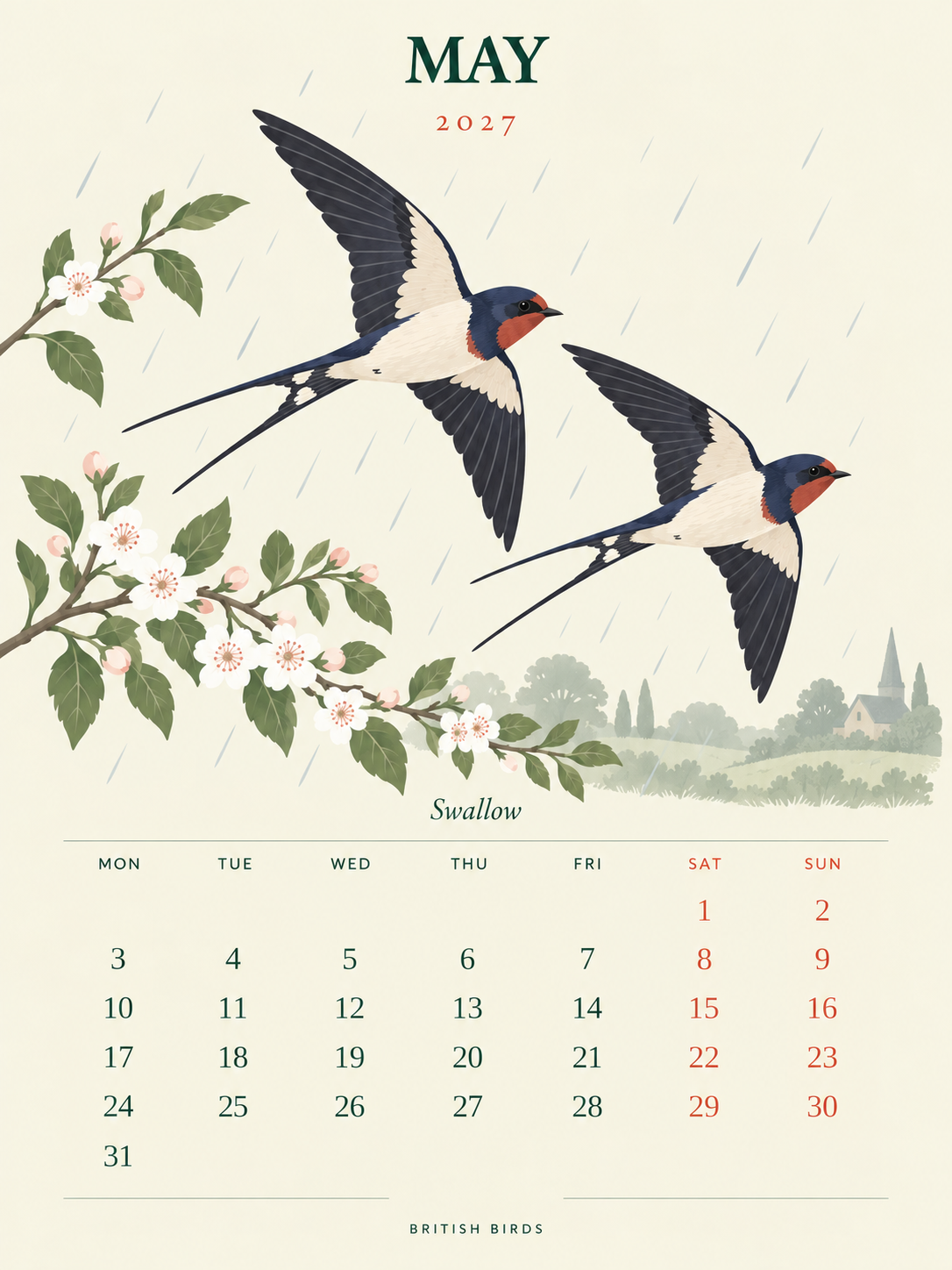 🐦 British Birds 2027 Wall Calendar  Nature Close to Home——A Year of Familiar Birds, Beautiful Blooms & Little Moments of Joy