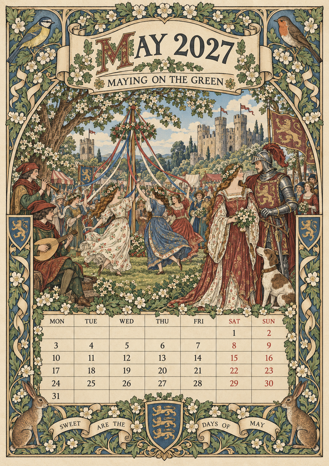 🏰 A Year of Knightly Tales – 2027 Medieval-Inspired British Wall Calendar