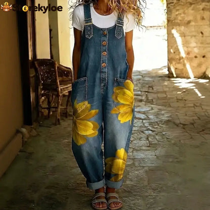 Effortless Boho Floral Denim Overalls for Women