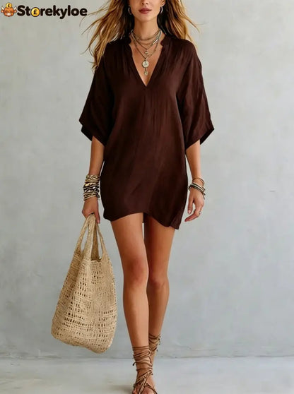Effortless Boho Tunic Dress – Versatile Summer Essential - Brown / S