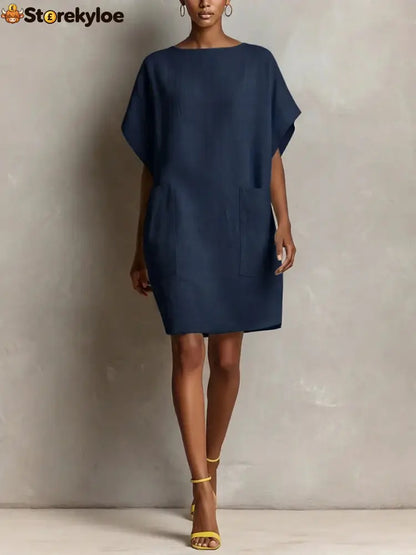 Effortless Linen-Blend Shift Dress - Navy blue / S