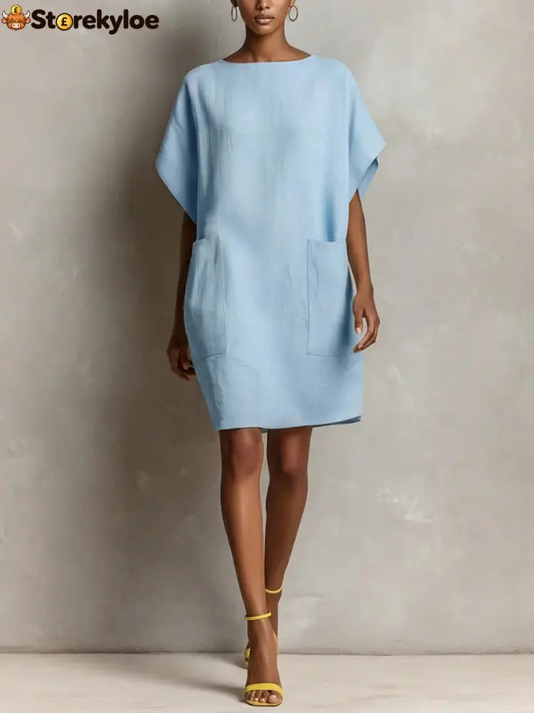Effortless Linen-Blend Shift Dress - Sky blue / S