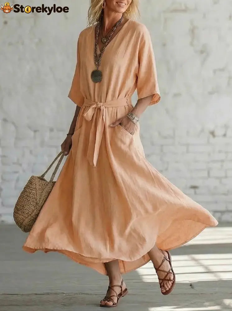 Effortless Linen Maxi Dress: Your Go-To for Timeless Breezy Style - Orange / S