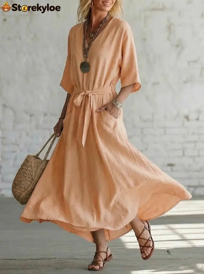 Effortless Linen Maxi Dress: Your Go-To for Timeless Breezy Style - Orange / S
