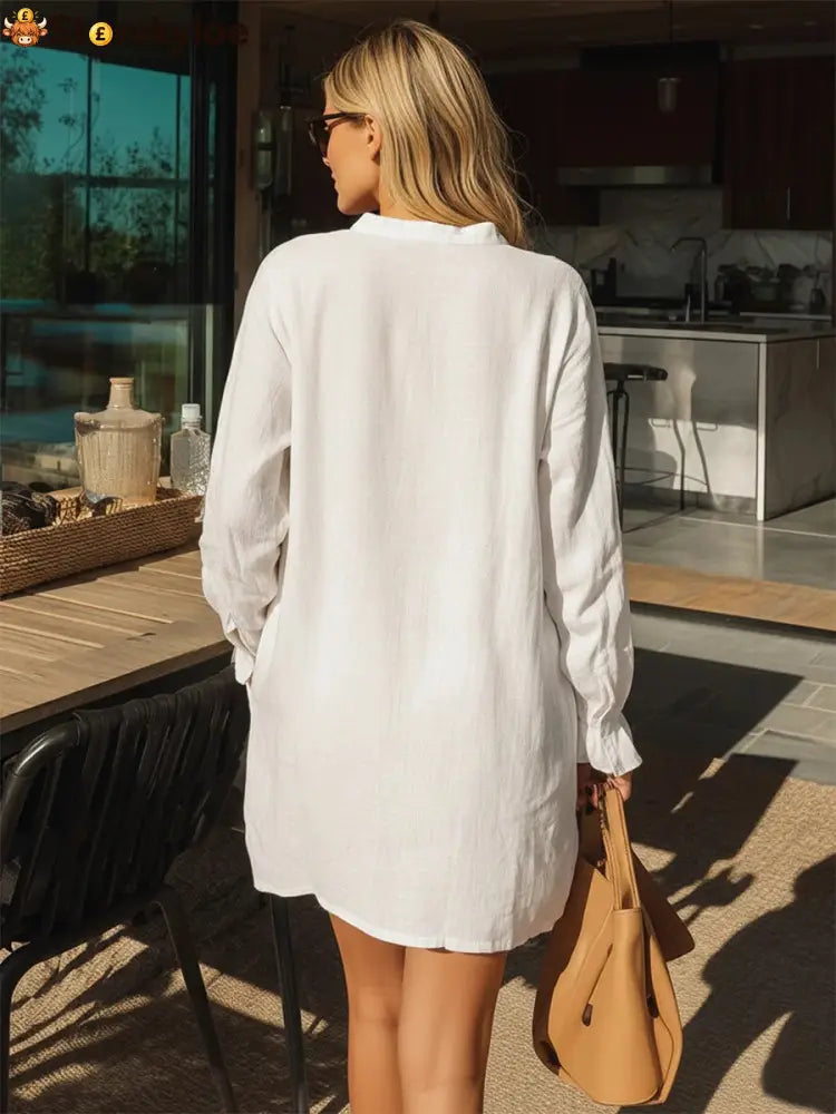 Effortless Long-Sleeve Linen Tunic Dress