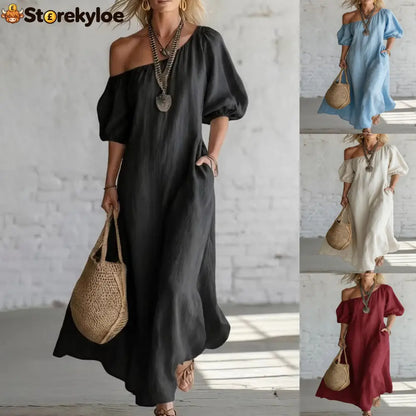Effortless Off-Shoulder Linen-Blend Maxi Dress