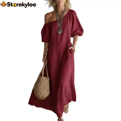 Effortless Off-Shoulder Linen-Blend Maxi Dress