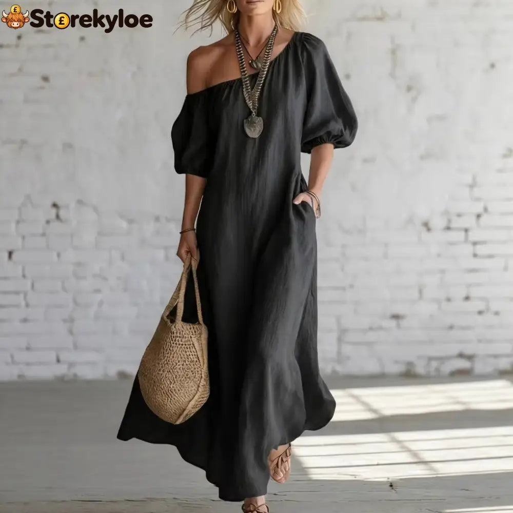 Effortless Off-Shoulder Linen-Blend Maxi Dress