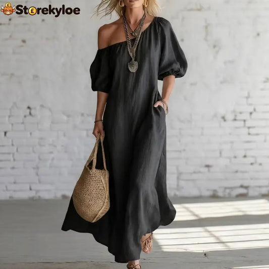 Effortless Off-Shoulder Linen-Blend Maxi Dress