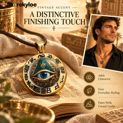 Egyptian Eye Round Glass Pendant Necklace