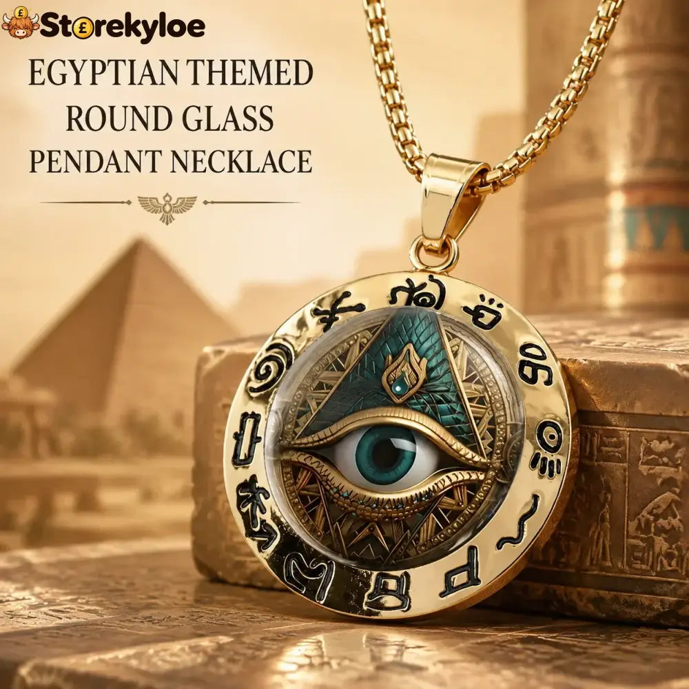 Egyptian Eye Round Glass Pendant Necklace