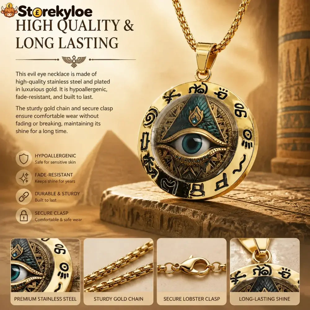Egyptian Eye Round Glass Pendant Necklace
