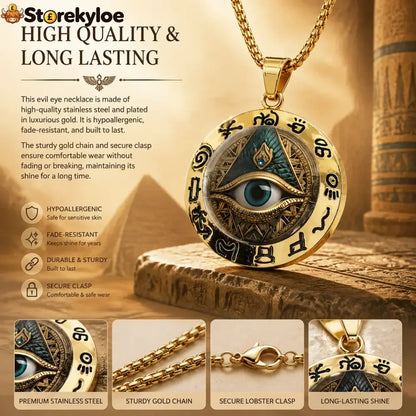 Egyptian Eye Round Glass Pendant Necklace