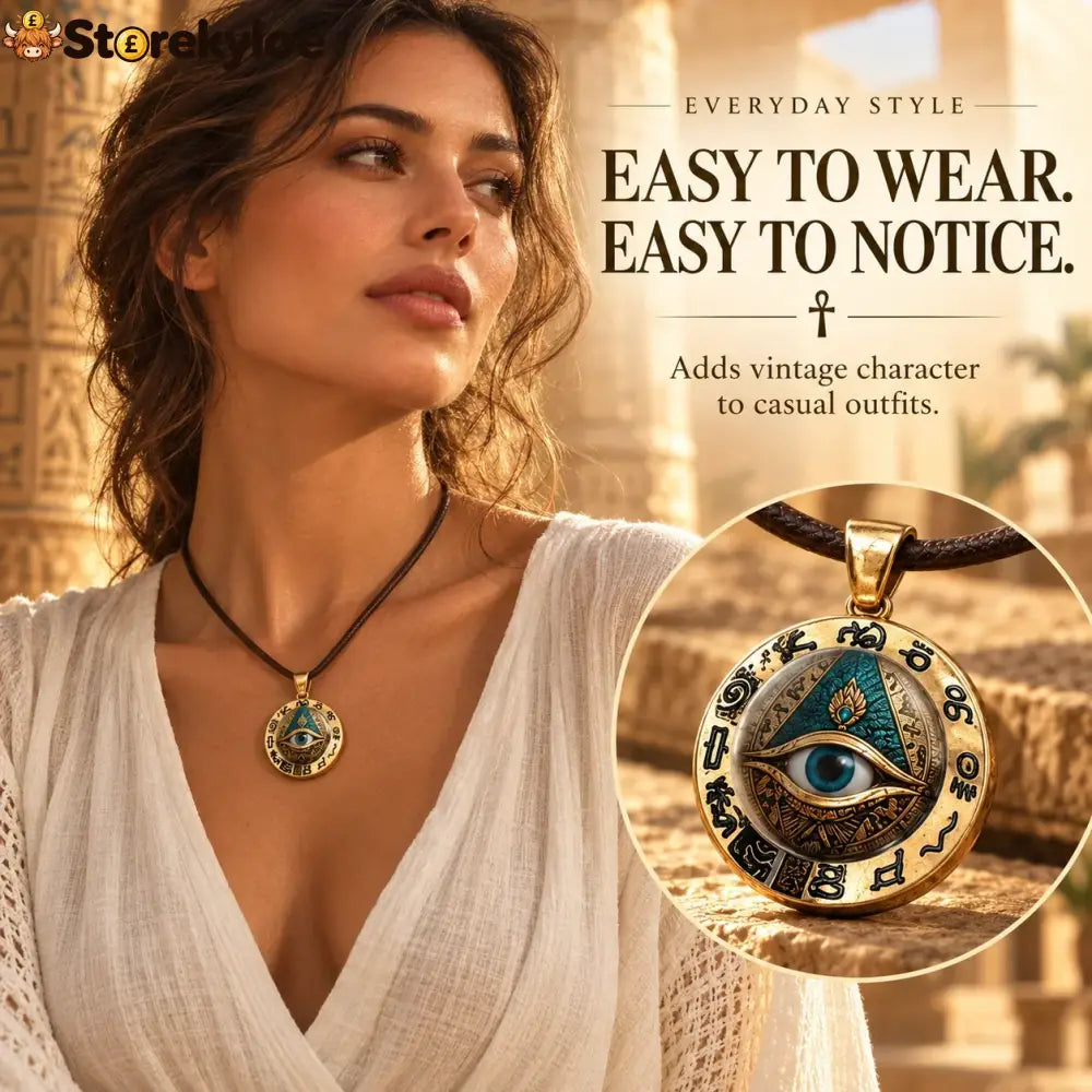 Egyptian Eye Round Glass Pendant Necklace