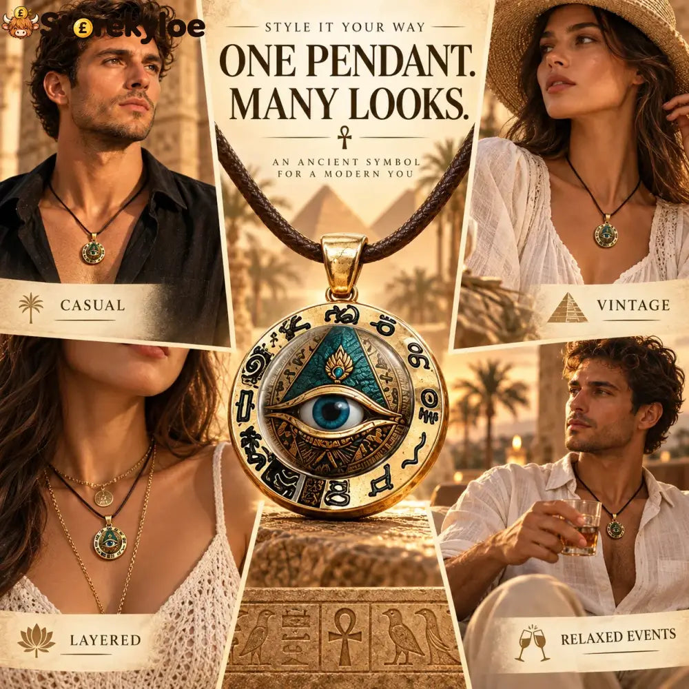 Egyptian Eye Round Glass Pendant Necklace