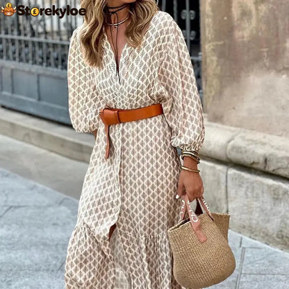 Elegant and casual women’s dress - Khaki / S