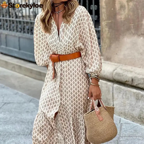 Elegant and casual women’s dress - Khaki / S