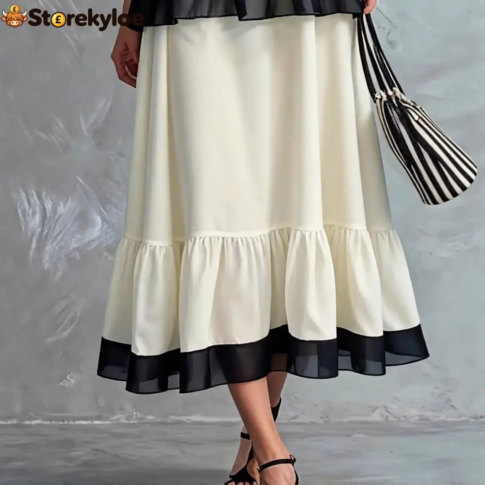Elegant Black & White Tiered Two-Piece Maxi Set