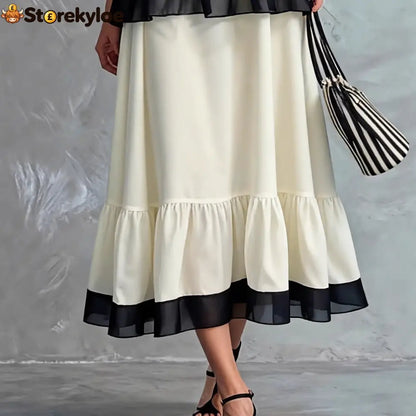 Elegant Black & White Tiered Two-Piece Maxi Set