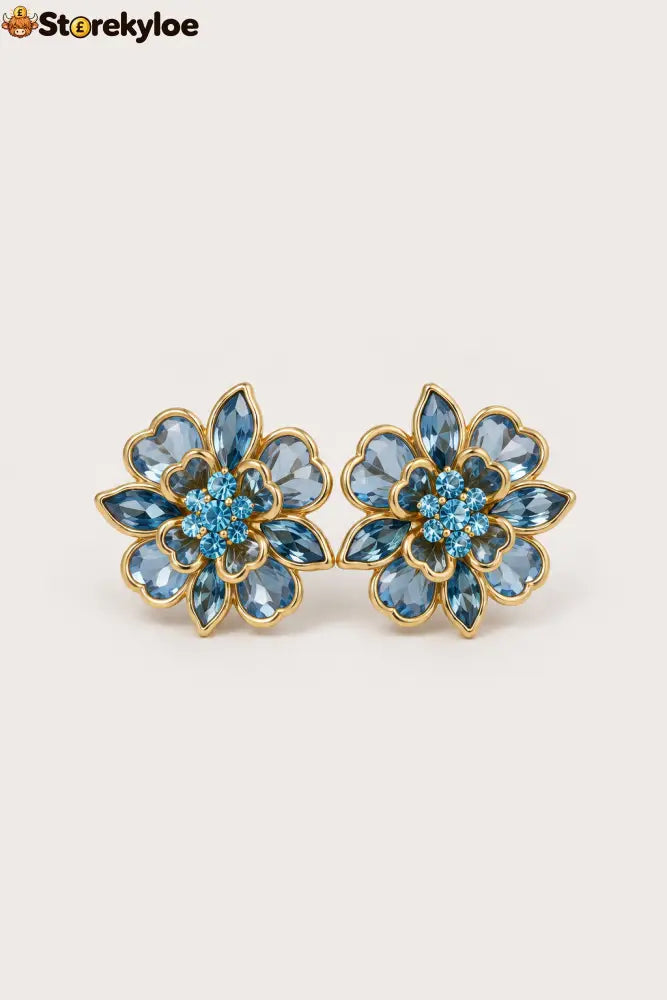 Elegant Crystal Flower Cufflinks – A Refined Touch For Shirts Blouses & Special Occasions - Blue