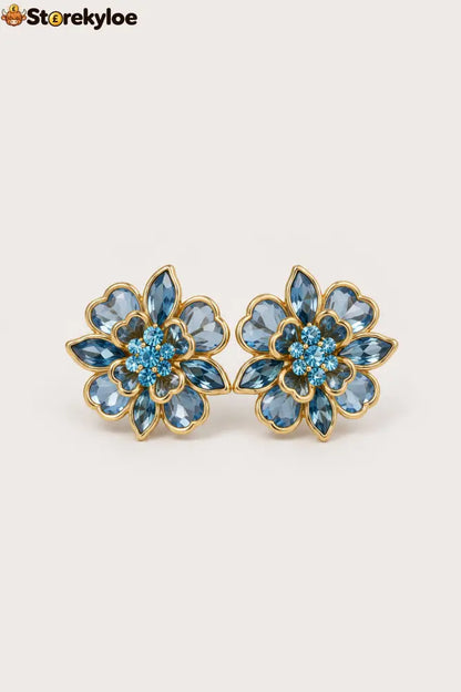 Elegant Crystal Flower Cufflinks – A Refined Touch For Shirts Blouses & Special Occasions - Blue