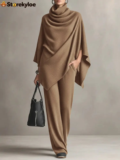 Elegant Drape Two-Piece Set - Beige / S